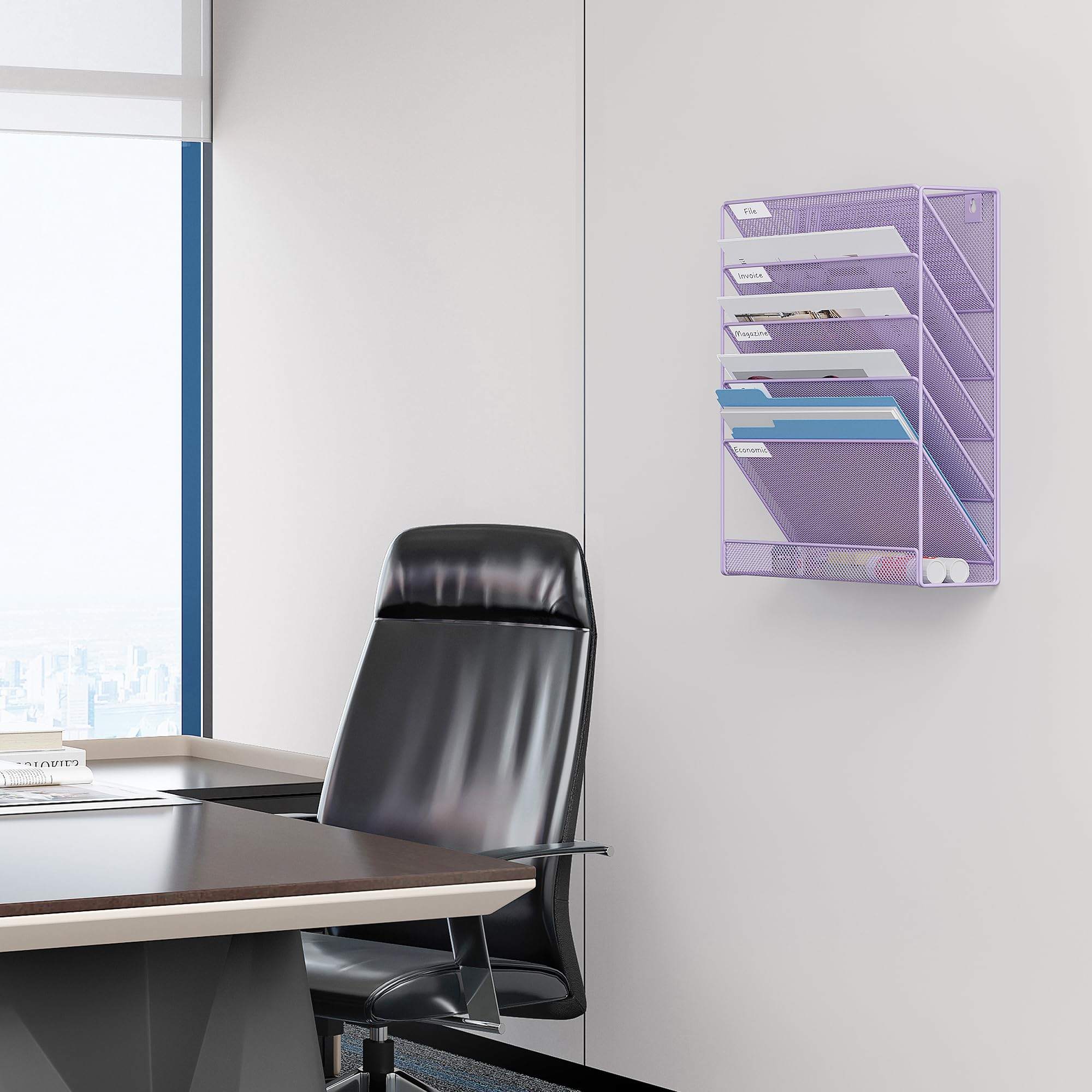 EasyPAG Supporto da parete per archivio, 6 ripiani, verticale, da appendere, per ufficio, casa, colore: nero