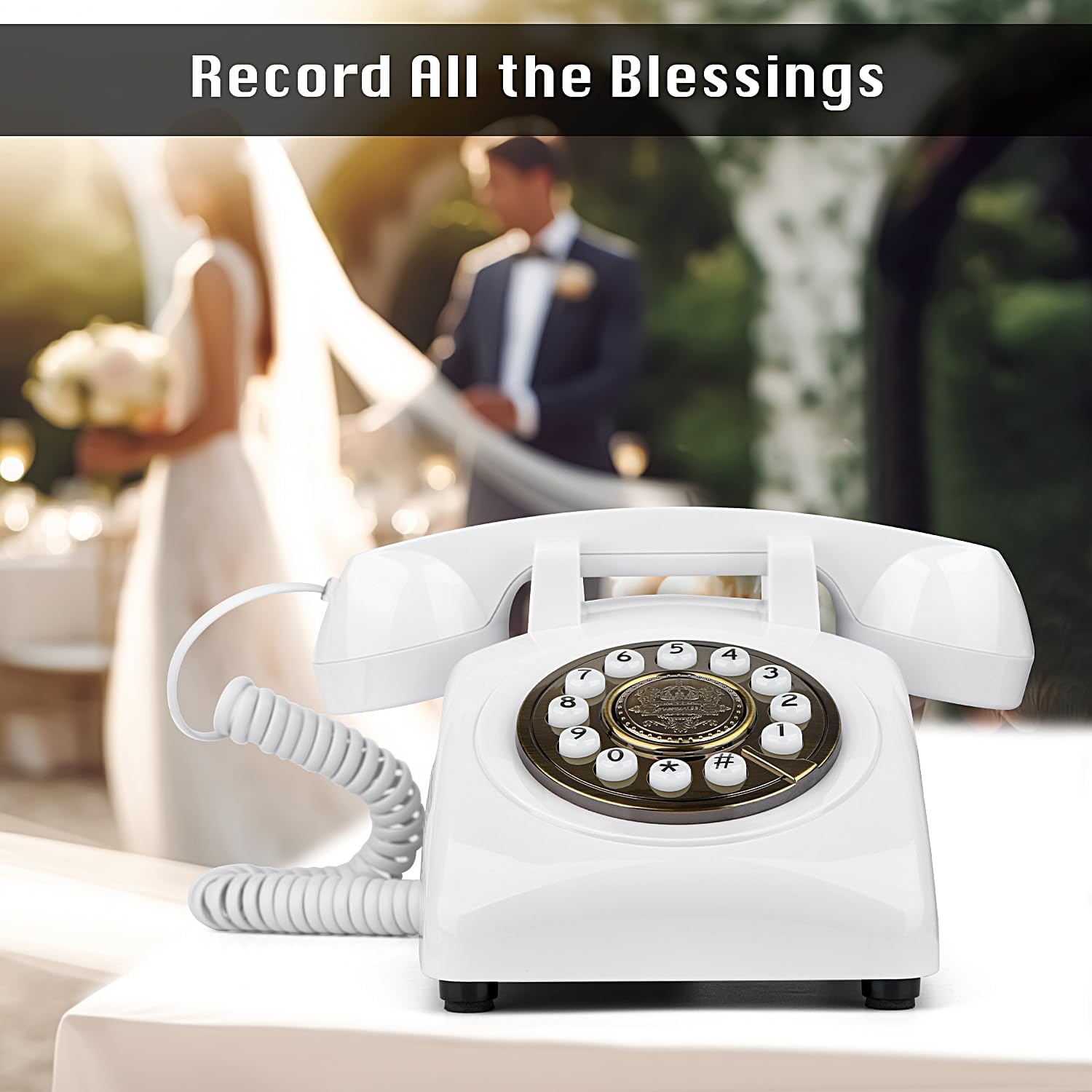 Audio Guest Book Wedding Phone, Reusable Audio Guestbook for Voice Message at Wedding, Baby Shower, Engagement, Graduation & Event, Fun Assemble Guest Book Phone Alternative with Vintage Style (White)