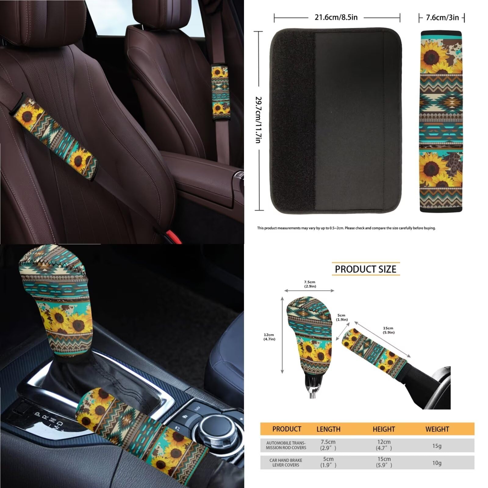 Wanyint Aztec - Set di 14 coprisedili per auto, con coprivolante, copertura per cintura di sicurezza, copertura per bracciolo, specchietto retrovisore, sottobicchiere, pomello del cambio, adatto per