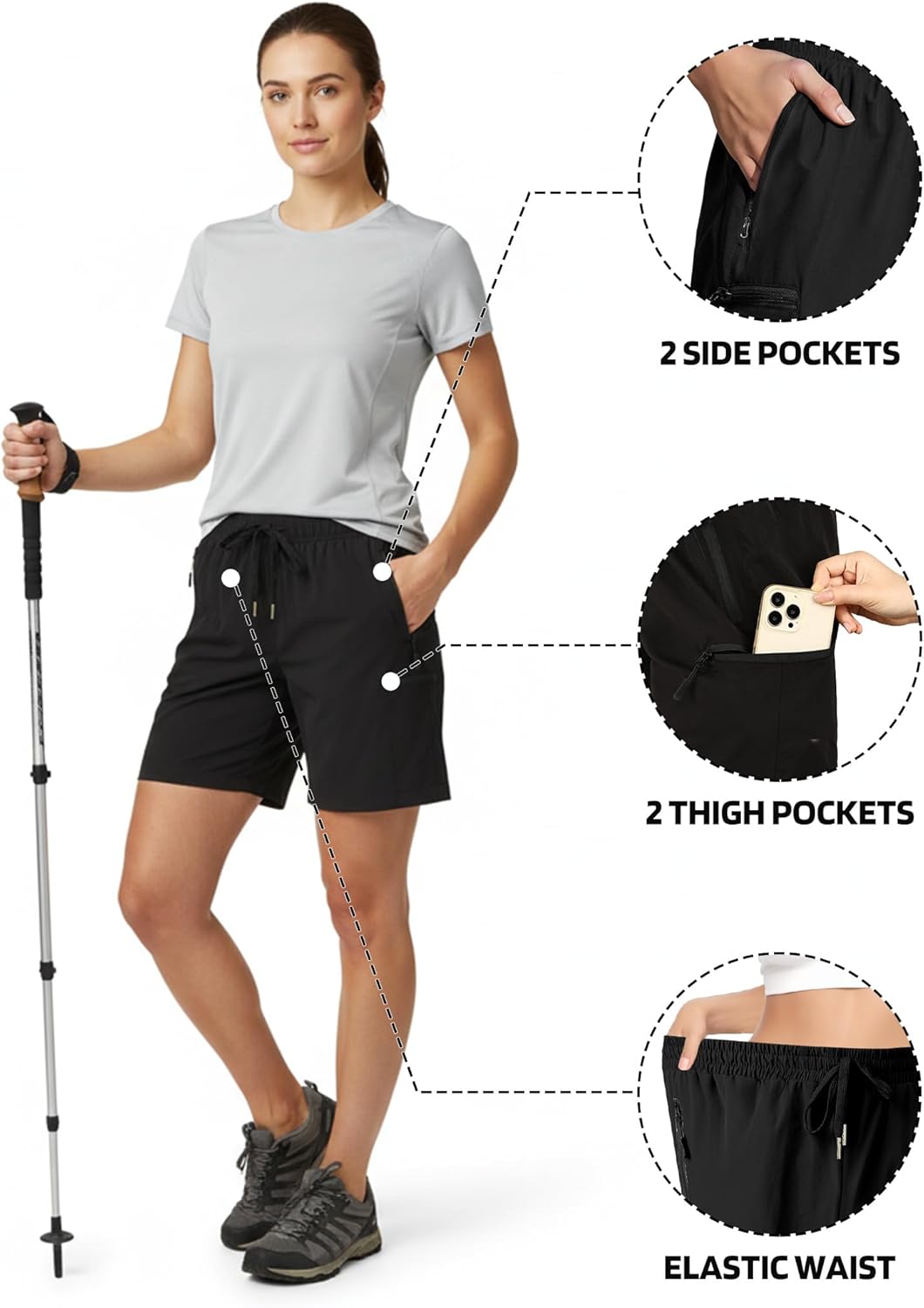 Women's Hiking Shorts Quick Dry Lightweight Cargo Pants Water Resistant Athletic Shorts with 4 Zipper Pockets - Image 4