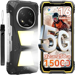 Blackview Rock 2 Pro 5G Rugged Phone Android 16, 15000mAh/33W Dual 400LM Camping Light, 32GB+256GB/2TB Rugged Smartphone Unlocked Gemini AI, 16MP+13MP 6.67" 2.4K 120Hz Glove Mode/NFC