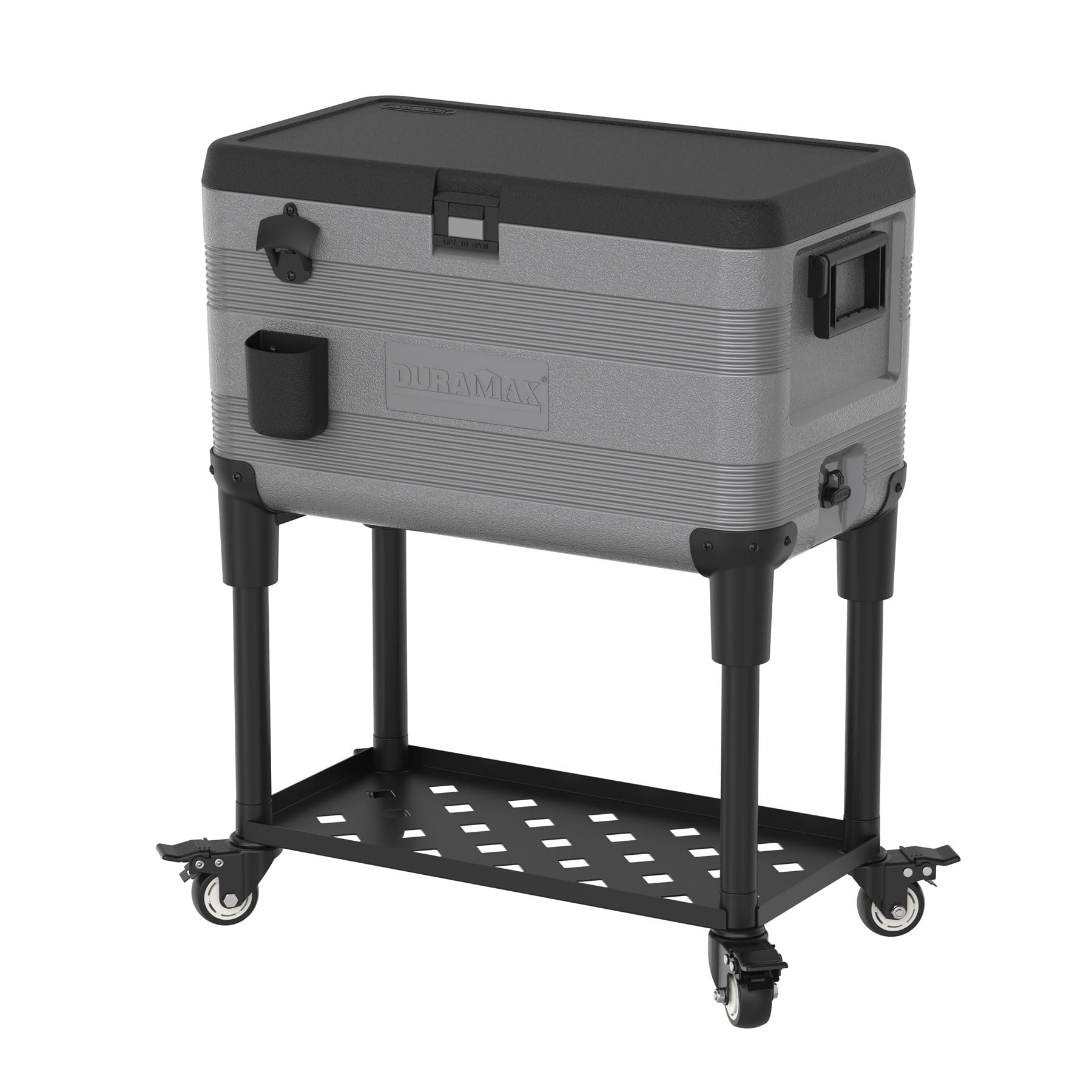 Duramax Ghiacciaia Carrello Da 70 Litri Per Patio - Isolamento In PU Fino A 6 Giorni, Con Ruote Bloccabili, Apribottiglie E Ripiano Extra