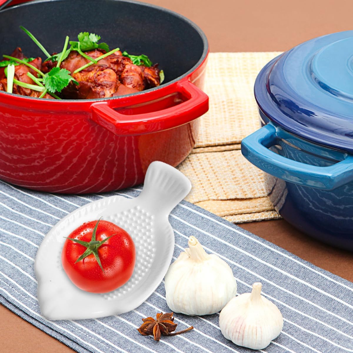 Ceramic Garlic Grinder Plate 2Pcs White Fish Shape for Vegetables image 4