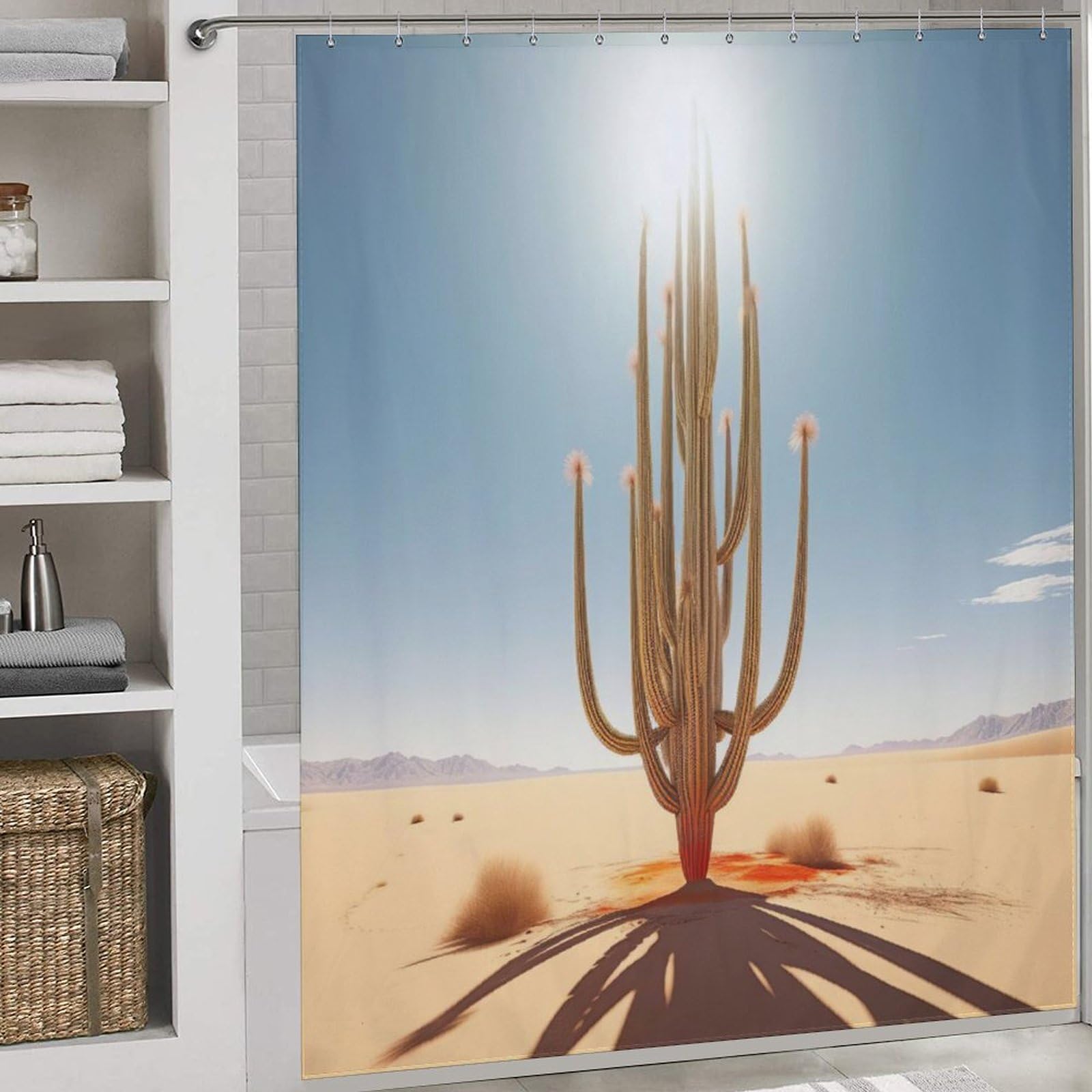 Rideau de douche imperméable anti-moisissure en polyester lavable cactus