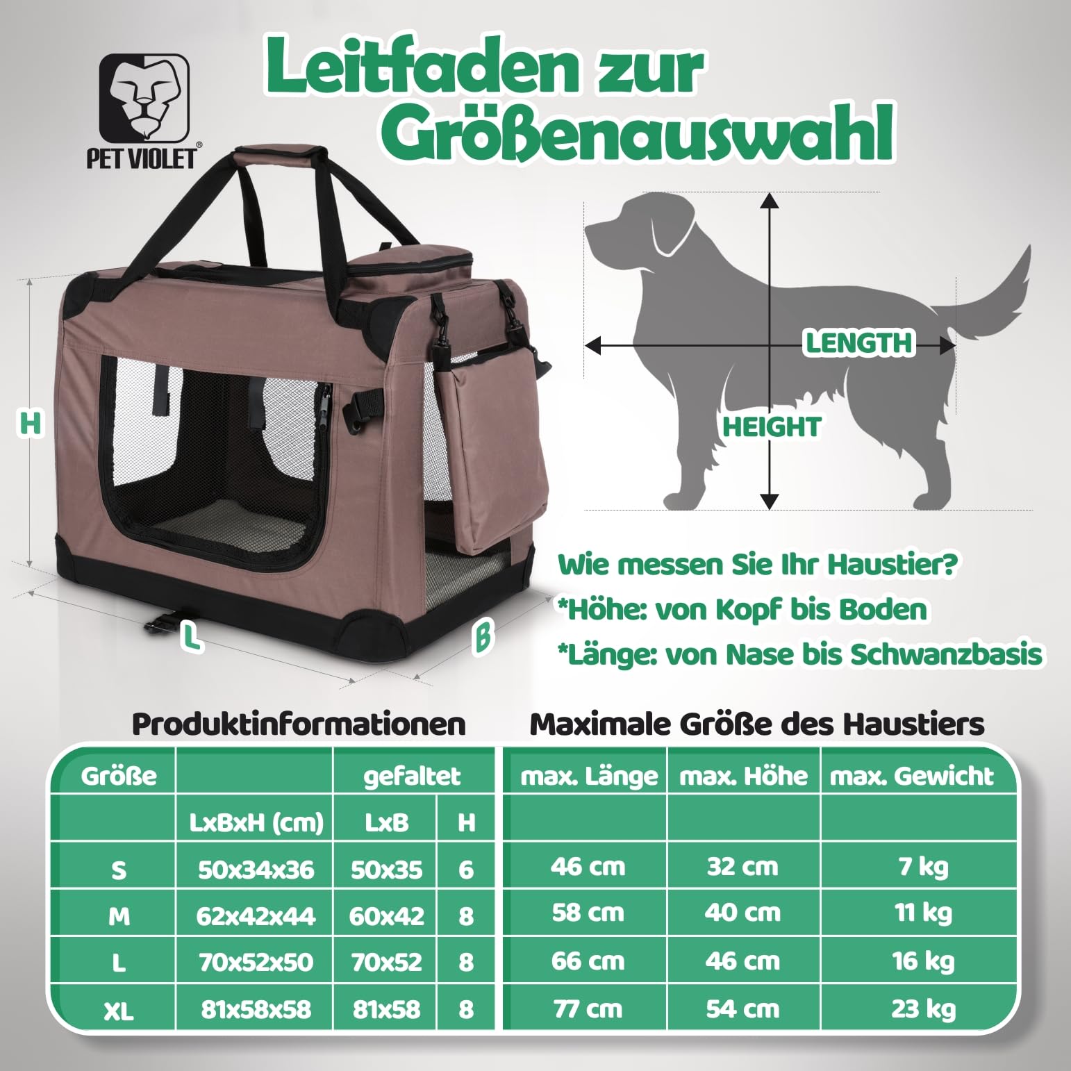 Hundebox Hundetransportbox faltbar & robust für Auto & Reise 70×52×50 cm - atmungsaktive Transportbox Transporttasche für Hunde & Katzen Stoffbox Tragetasche Grau