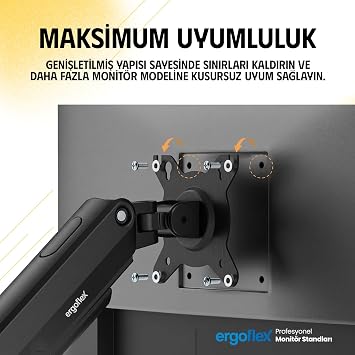 Ergoflex EF S16 Çift Kol 17-32 inch Uyumlu Amortisörlü 2-9 kg Monitör Standı 2026 Versiyon