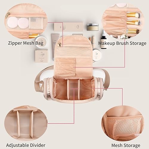 Miniatura 3 de Ethereal Bolsa de maquillaje grande, bolsa de maquillaje de viaje de oro rosa con correa para el hombro, bolsa de aseo para mujer, bolsa de viaje
