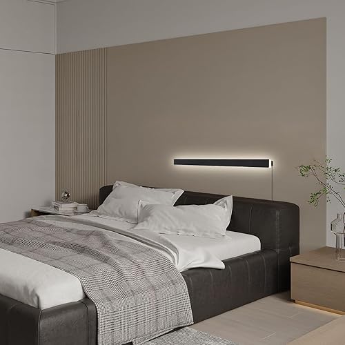 Miniatura 6 de Modernas luces de pared enchufables, aplique de pared largo LED negro esmerilado de 31.4 pulgadas, lámpara de pared de acrílico blanco cálido de 16