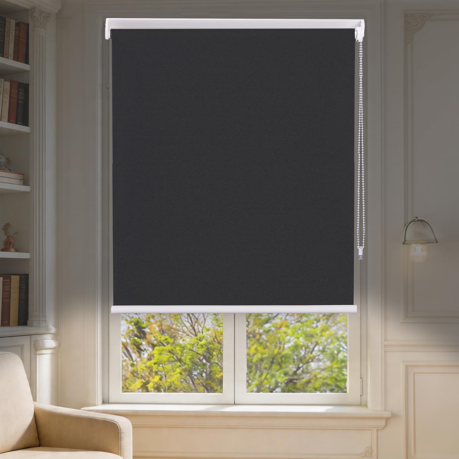 Roller Blinds No Drilling Blackout Blinds Stick on Self Adhesive No Drill Black out Roller Blind Window Cover for Bedroom Kitchen Bathroom Windows Doors (2, Black, 45W x 130H cm)