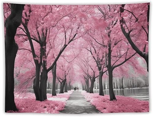 BAHELS Tapiz de bosque floral rosa para decoración del hogar, flores de cerezo de primavera, tapiz de paisaje de flores francesas, tapiz para colgar