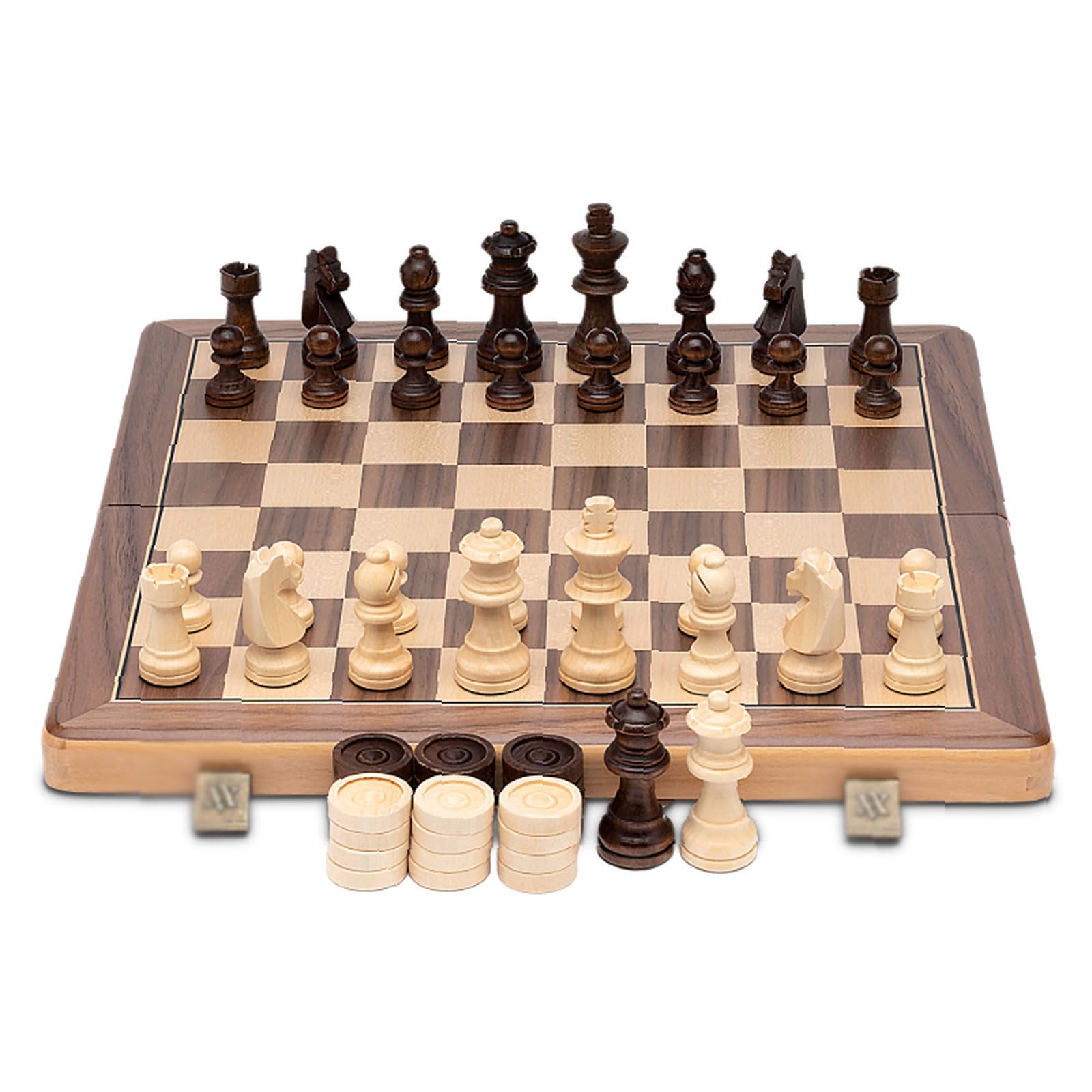esmen Set di Scacchi in Legno Squisito da 15 Pollici, Scacchiera in Noce, scacchiere Pieghevoli Portatili Ideali per Principianti e Giocatori Professionisti