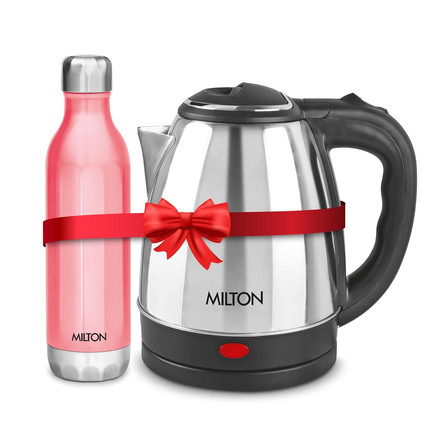 Milton Combo Set Go Electro Stainless Steel Kettle, 2 Litres, Silver and Bliss 900 Stainless Steel Water Bottle, 790 ml, Pink | Office | Home | Kitchen | Travel Water Bottle