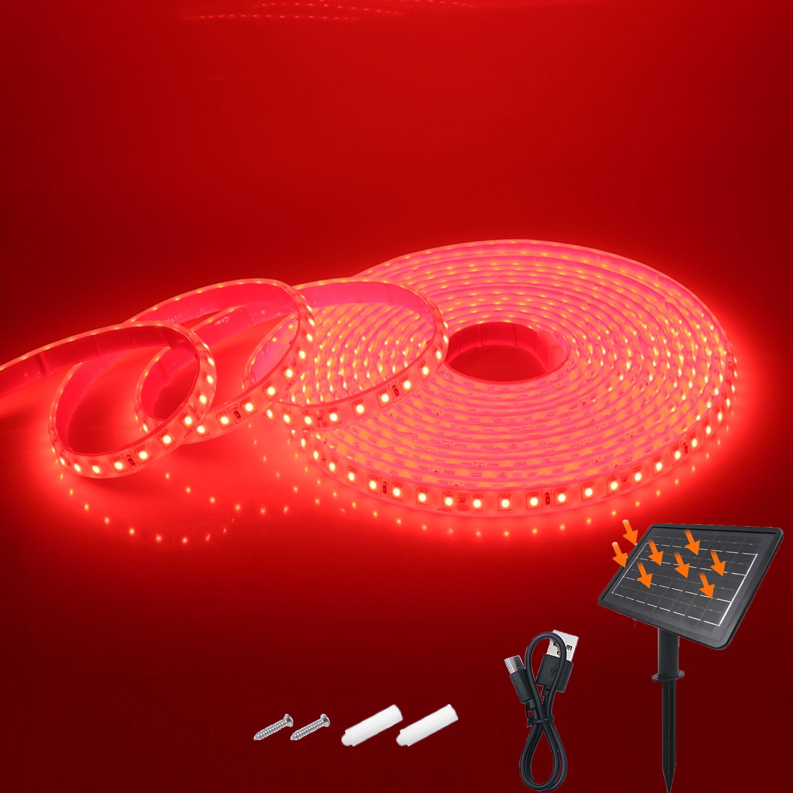 KAFULA 24V 8 Mode Solar Strip Light [10m,Red],IP68 Waterproof,7200MAH Solar Powered Flexible LED Rope Light CRI85+,Bedroom Garden Balcony Decorative Lighting