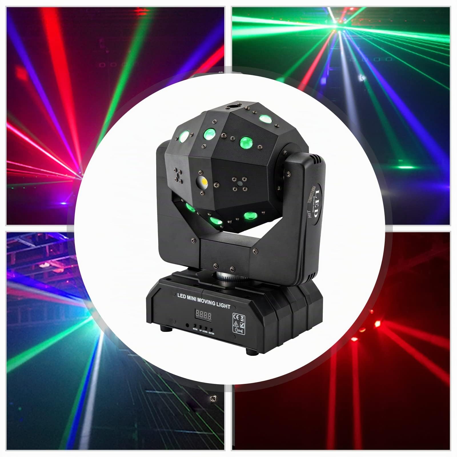 Moving Head,120W 3-in-1 bewegliche Kopfstufenlicht,16-energiesparende LED-Beads, 360° drehbarer,LED-Anzeige,Sound aktiviert, Auto und DMX 512,Bühnenbeleuchtung