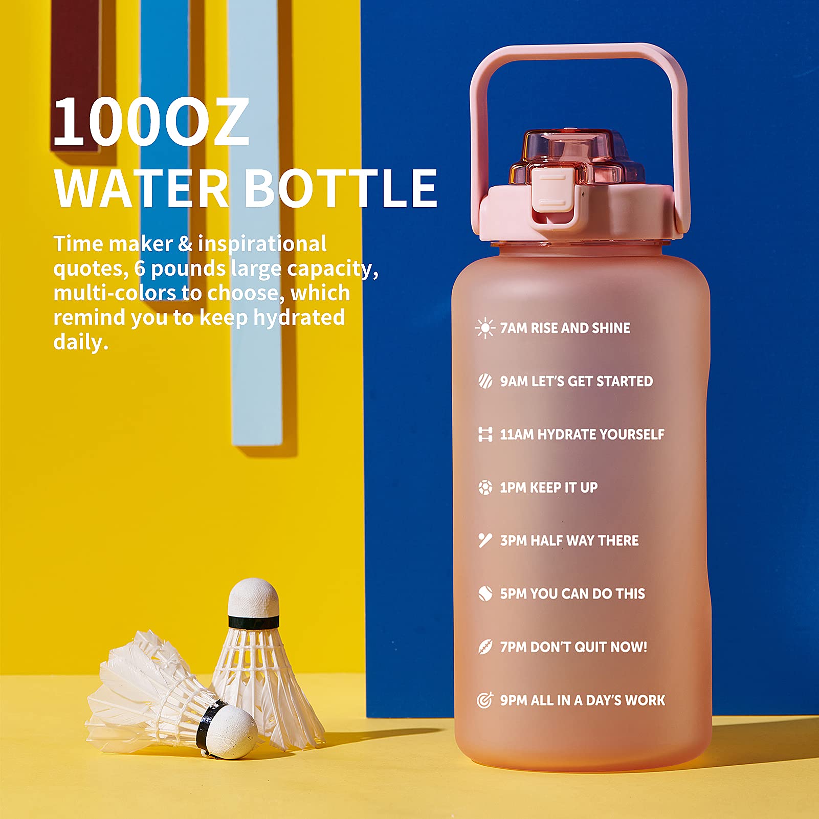 ST-YIBEN Große motivierende Wasserflasche mit Zeitmarkierung, auslaufsicher und BPA-frei, 3 Liter, Wasserflasche mit Strohhalm und Griff, Tritan, mattiert, für Damen und Herren, für Fitness,