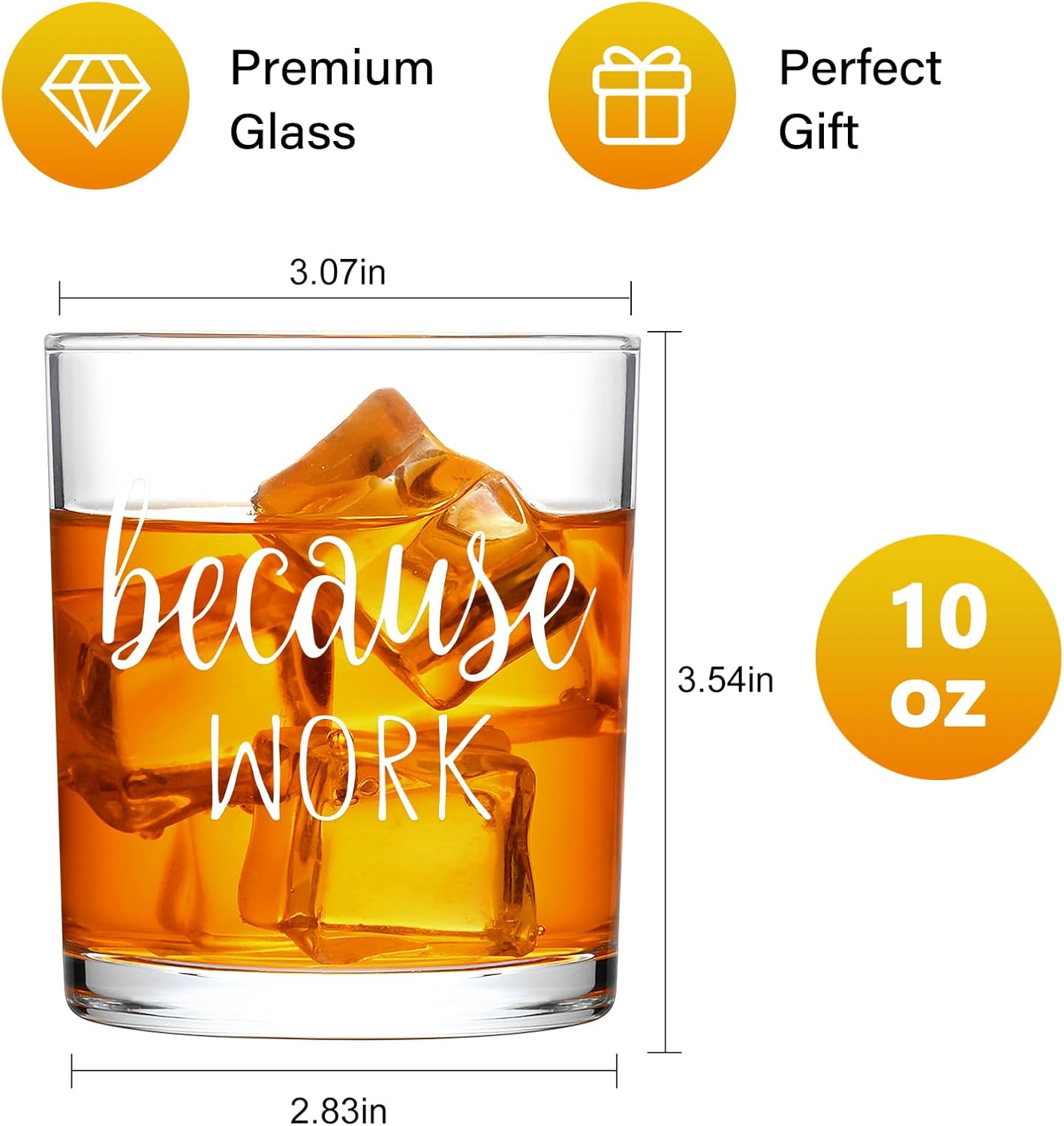 Futtumy Coworker Gift, Because Work Whiskey Glass, Funny Boss's Day Gifts for Men, Office Christmas Birthday Thank You Gifts for Coworker Boss Friends Employer Women or Men, 10Oz Old Fashioned Glass - Image 5