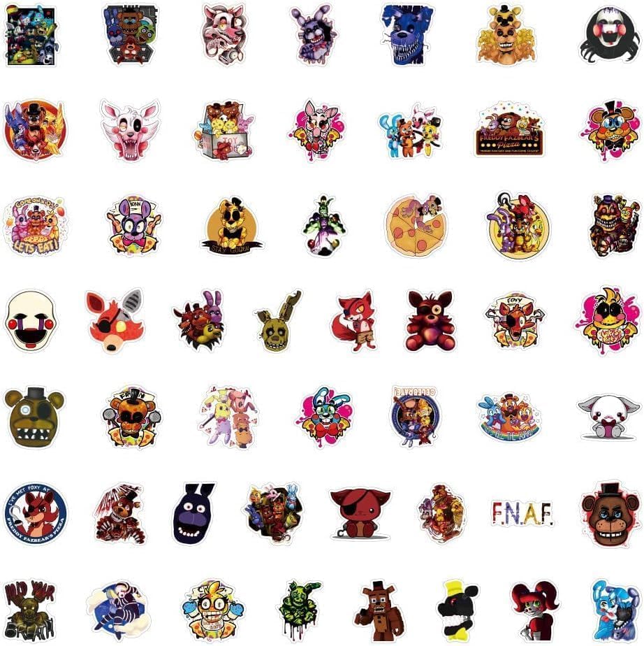 Miniatura 2 de Juego FNAF - Paquete de 50 calcomanías de vinilo impermeables para juegos de dibujos animados, figuras de acción, calcomanías de trabajo artístico