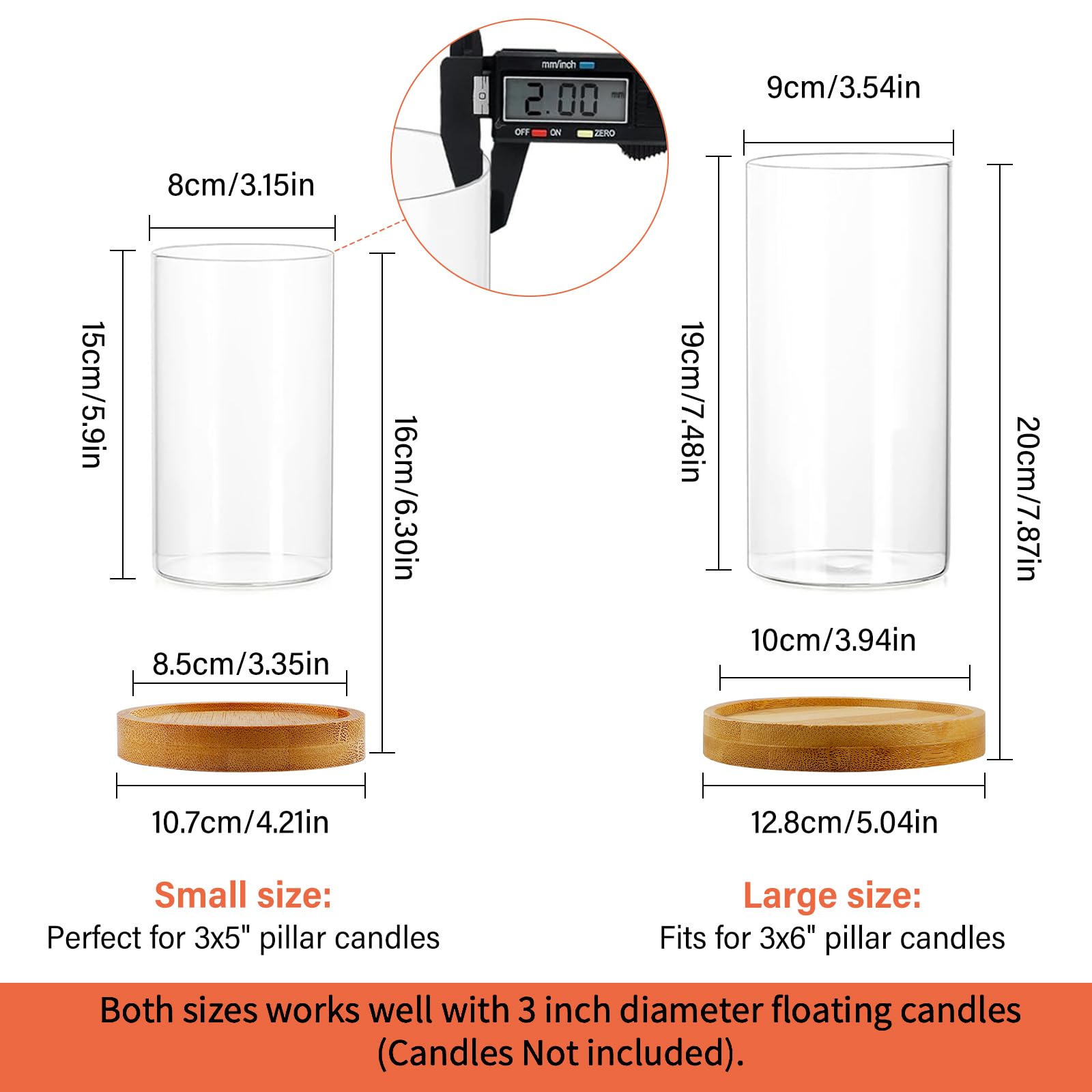 Portacandele Cilindrici,2 Pezzi Portacandele In Vetro Con Terra,Porta Candele Da Tavolo,Porta Candele In Vetro Trasparente Per Candele,Decorazioni,Matrimoni,Trasparente (85 * 150mm+95 * 200mm)