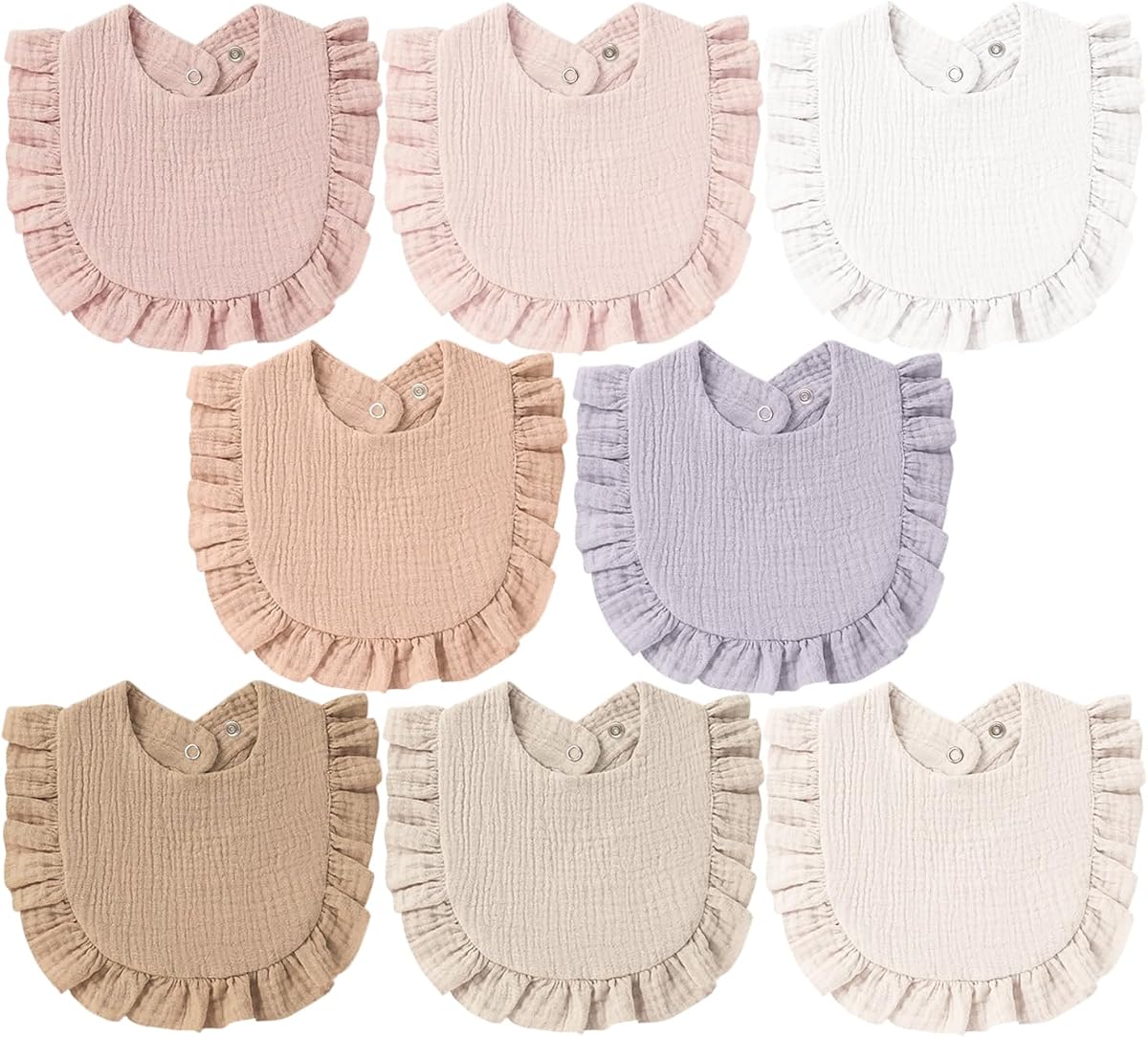Muslin Baby Bibs, Ruffle Edge Drool Bibs, 8-Pack | 100% Muslin Cotton, Designed for Teething & Drooling Babies, Soft & Absorbent, for Boys & Girls, Newborn to Toddler (Yellow)