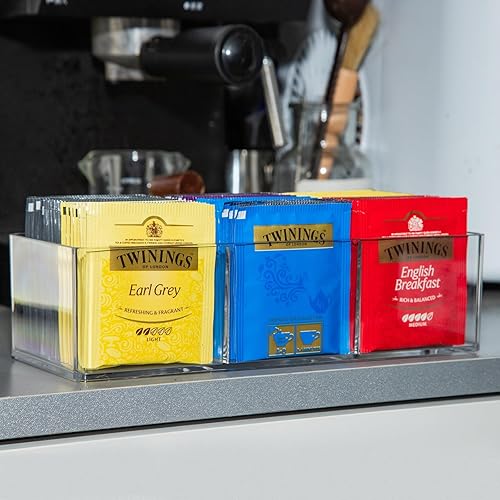 Miniatura 7 de Organizador de Bolsitas de Té con Capacidad para hasta 60 Bolsitas de Té, Té con 3 Compartimentos, Caja de Té de Montaje Adhesivo en Pared,