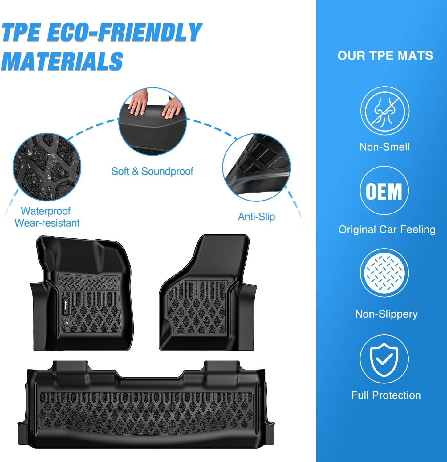 Nilight TPE Floor Mats for Ford F250 F350 F450 Super Duty Crew Cab 1999 2000 2001 2002 2003 2004 2005 2006 2007 All Weather Custom Fit Heavy Duty Floor Liners - Image 3