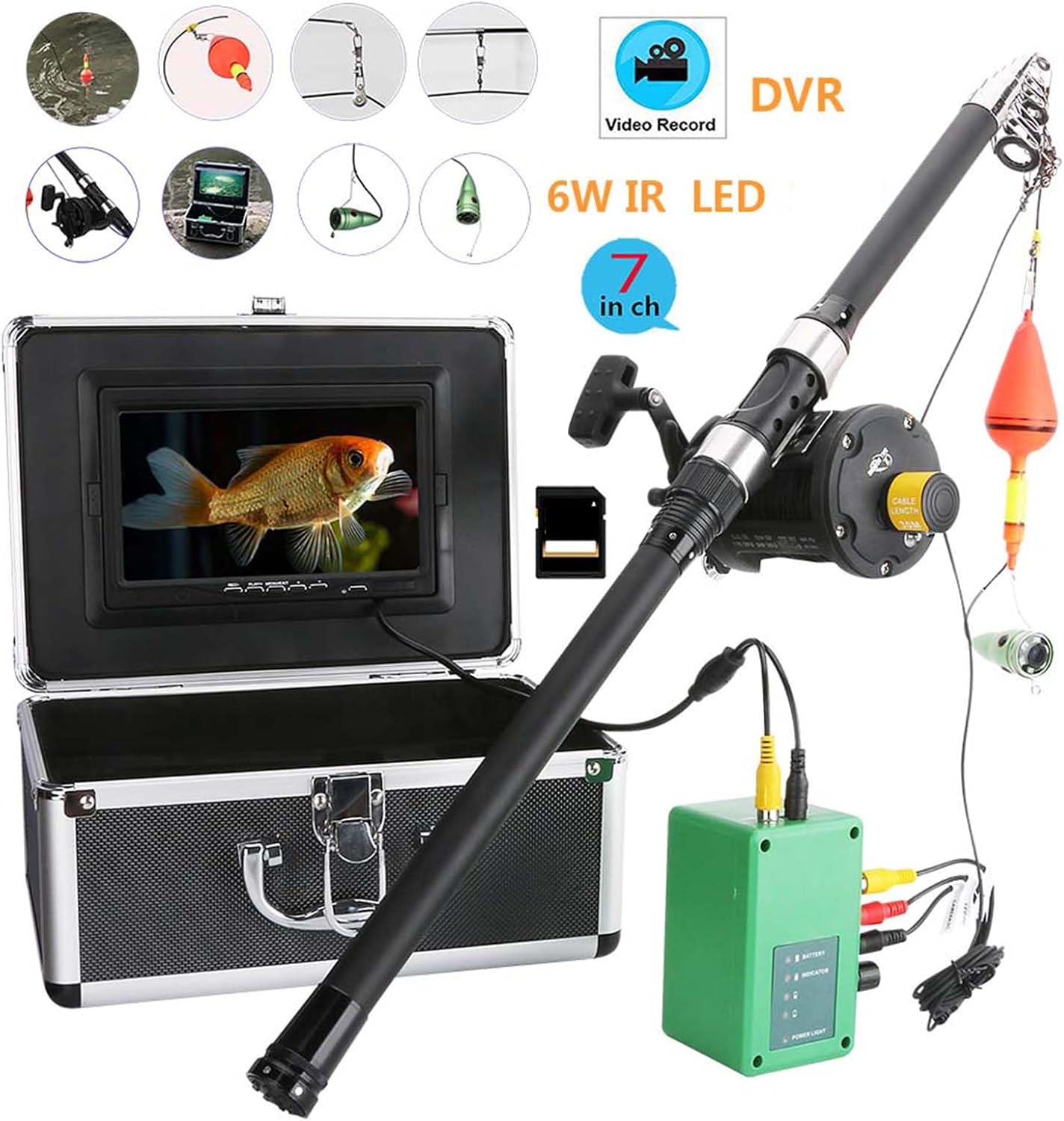 7" DVR Fish Finder Underwater Fishing Camera Ice Fishing Camera Underwater Recorder 1000TVL with 8GB TF Card Ice Fishing Fish Finder for Ice/Sea/River/Boat Fishing(Size:15)