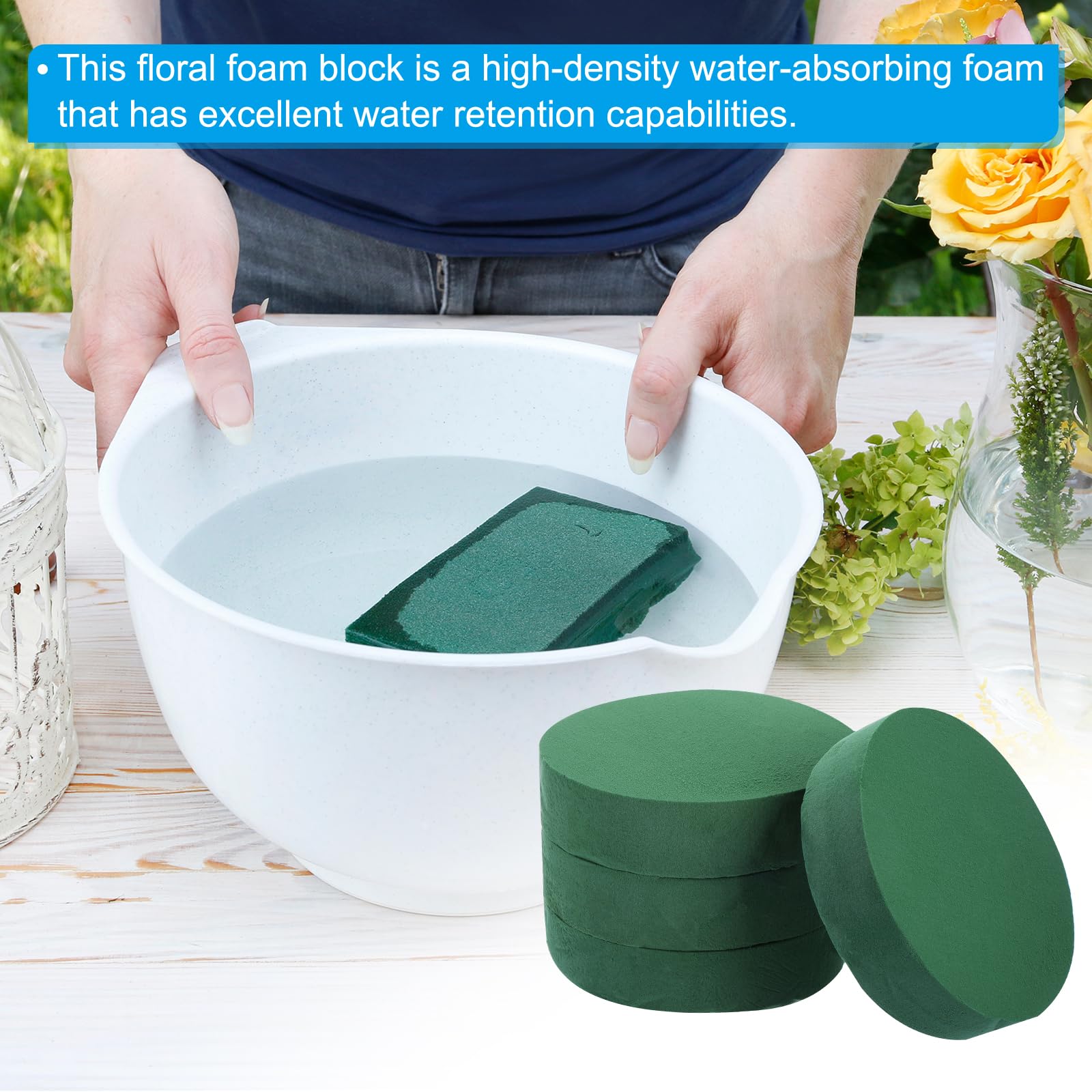 PATIKIL Bloques de Espuma Floral Redondos de 6.5"x1.6" Paquete de 4 Bloques de Barro Húmedo y Seco para Arreglos Florales Frescos y Artificiales Verde