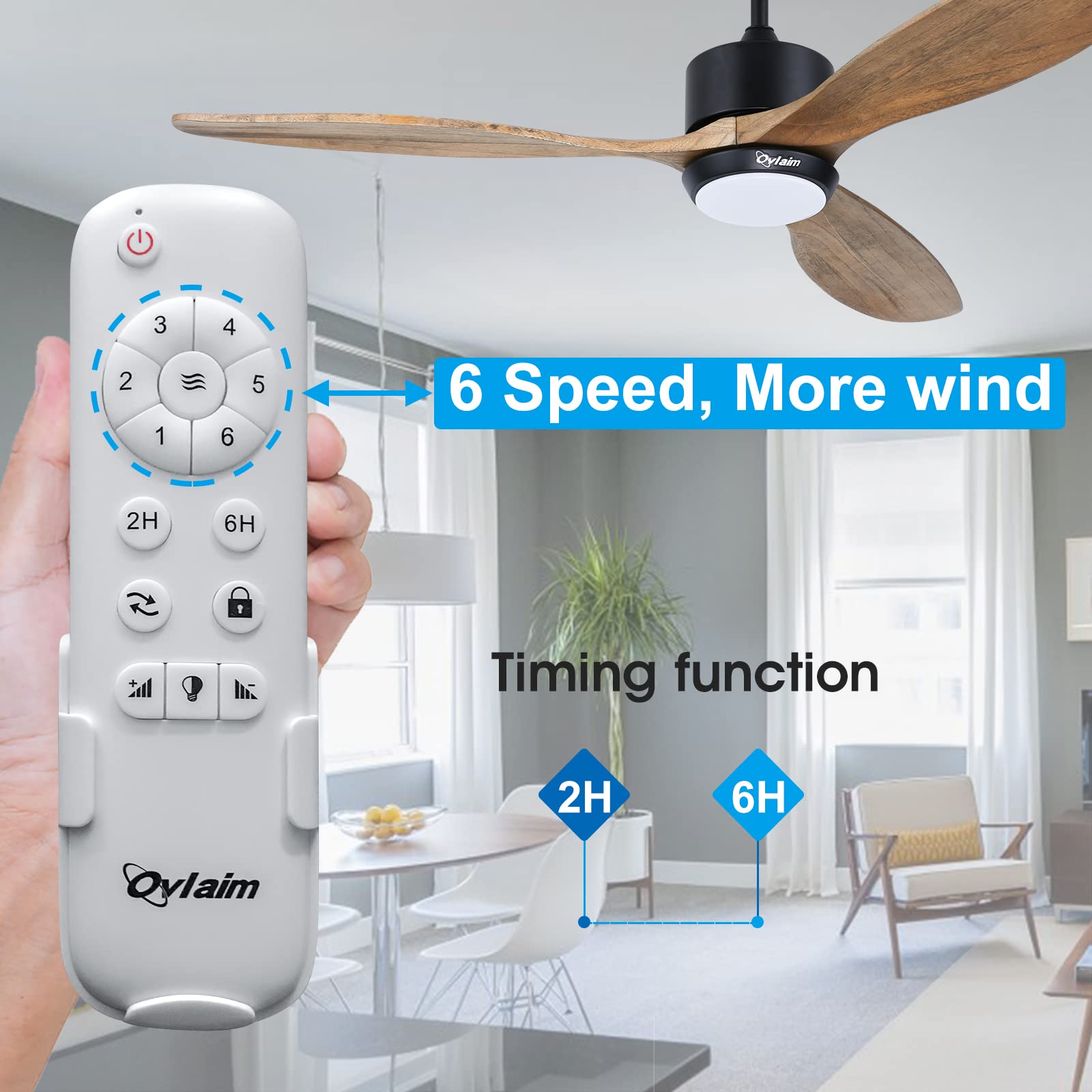 Ovlaim 52 Inch Indoor Outdoor Smart Ceiling Fan with Dimmable Led Light