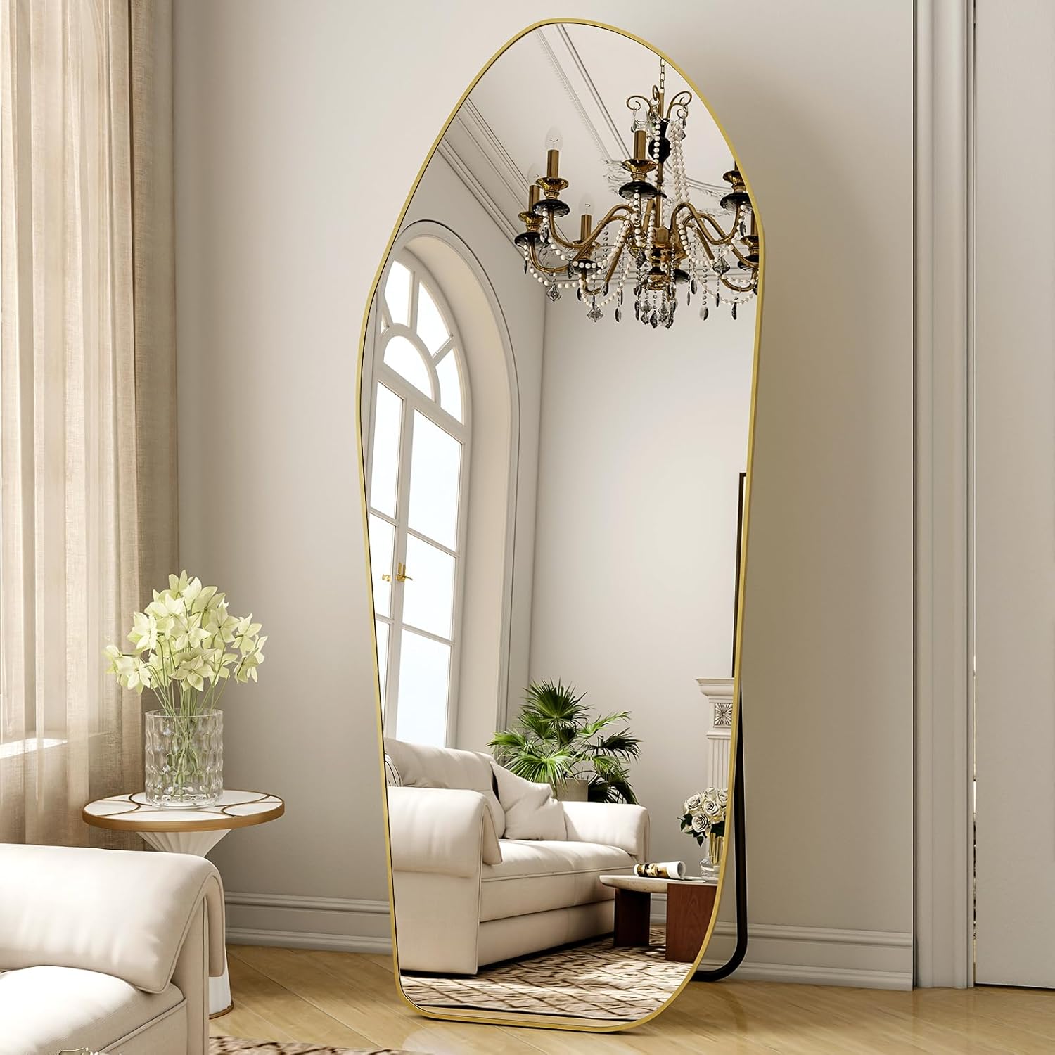 Full Length Floor Mirror - 76"x34" Irregular Diamond Shaped Floor Mirror Aluminum Frame Mirror Full Length for Bedroom Living Room Cloakroom Decor Gold