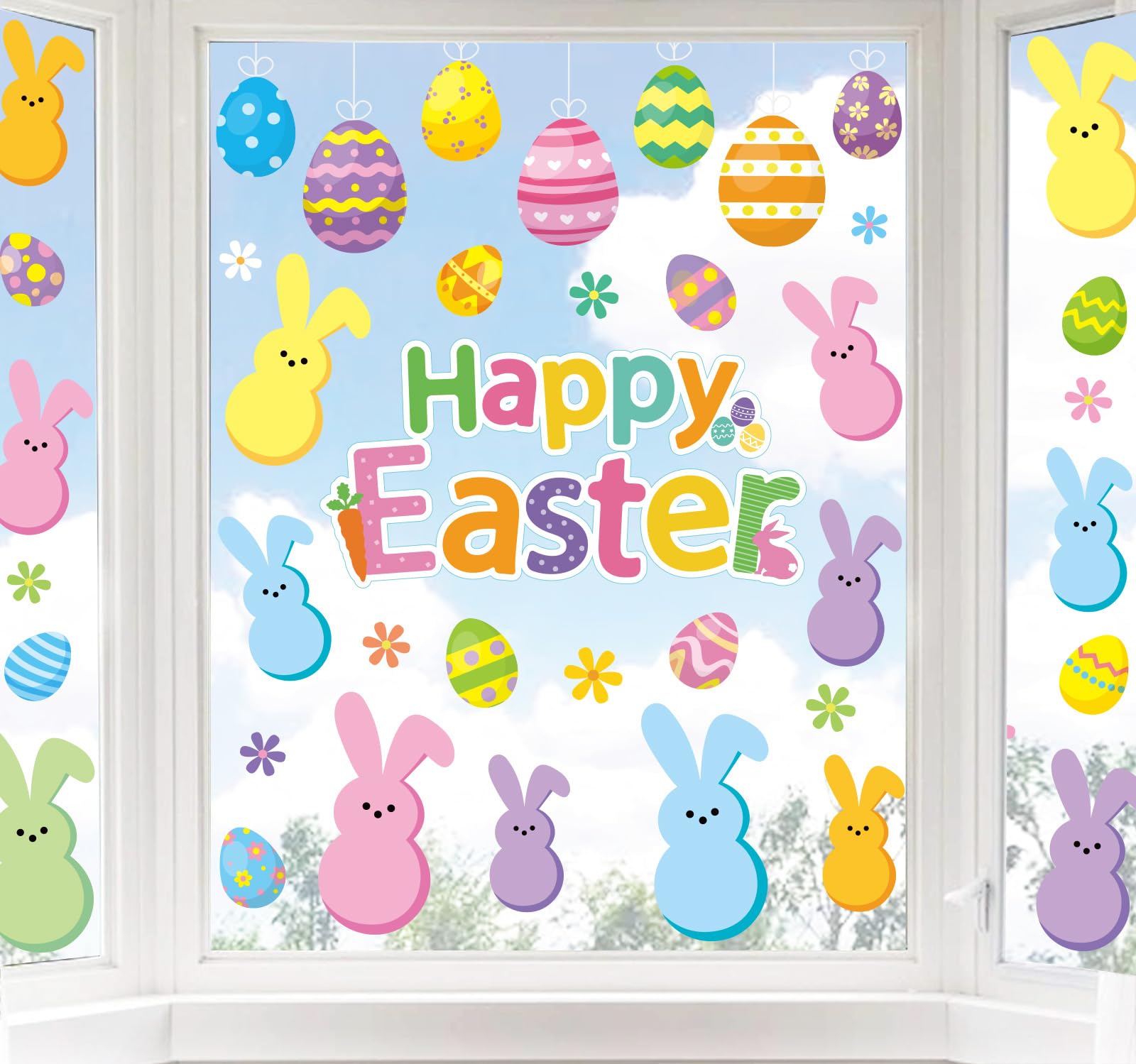 Amazon.com: Whaline Easter Window Clings Happy Easter Bunny Rabbit Egg ...
