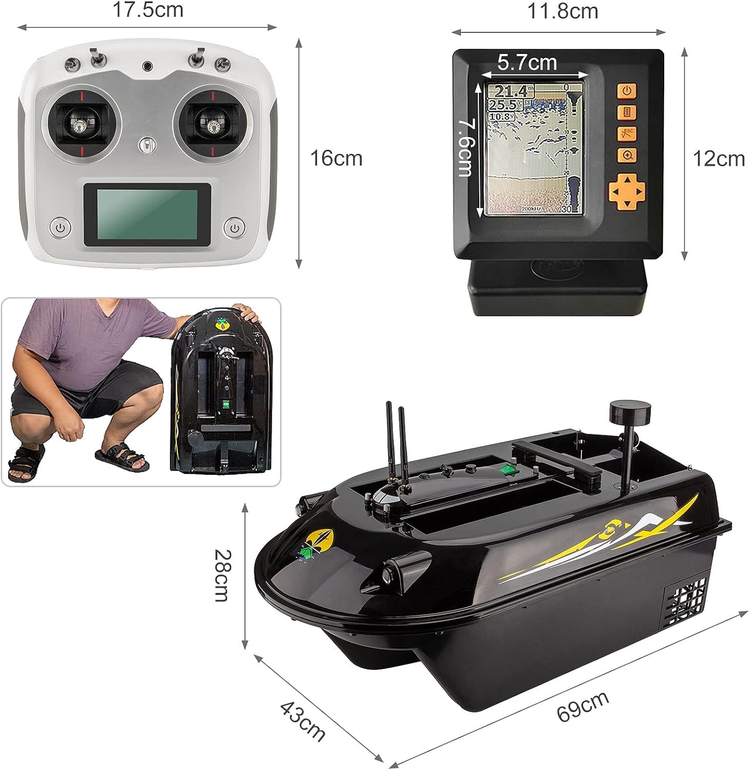Barco de cebo de pesca con mando a distancia y buscador de peces para pesca en el mar, impermeable, alta eficiencia, fácil operación, ideal para pescadores y entusiastas de la pesca