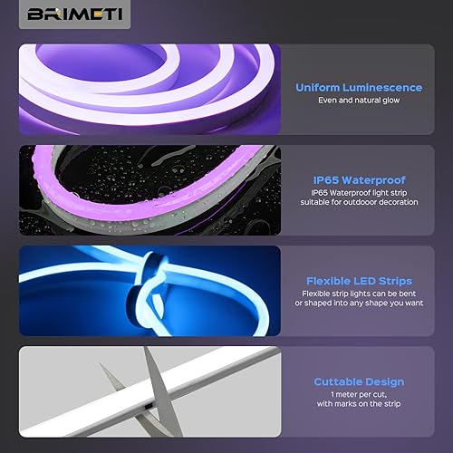 Miniatura 3 de Tira de luces LED de neón, tira de luces LED de neón RGB de 16 pies, 110-120 V, flexible, cortable, impermeable, control IP65 con aplicación,