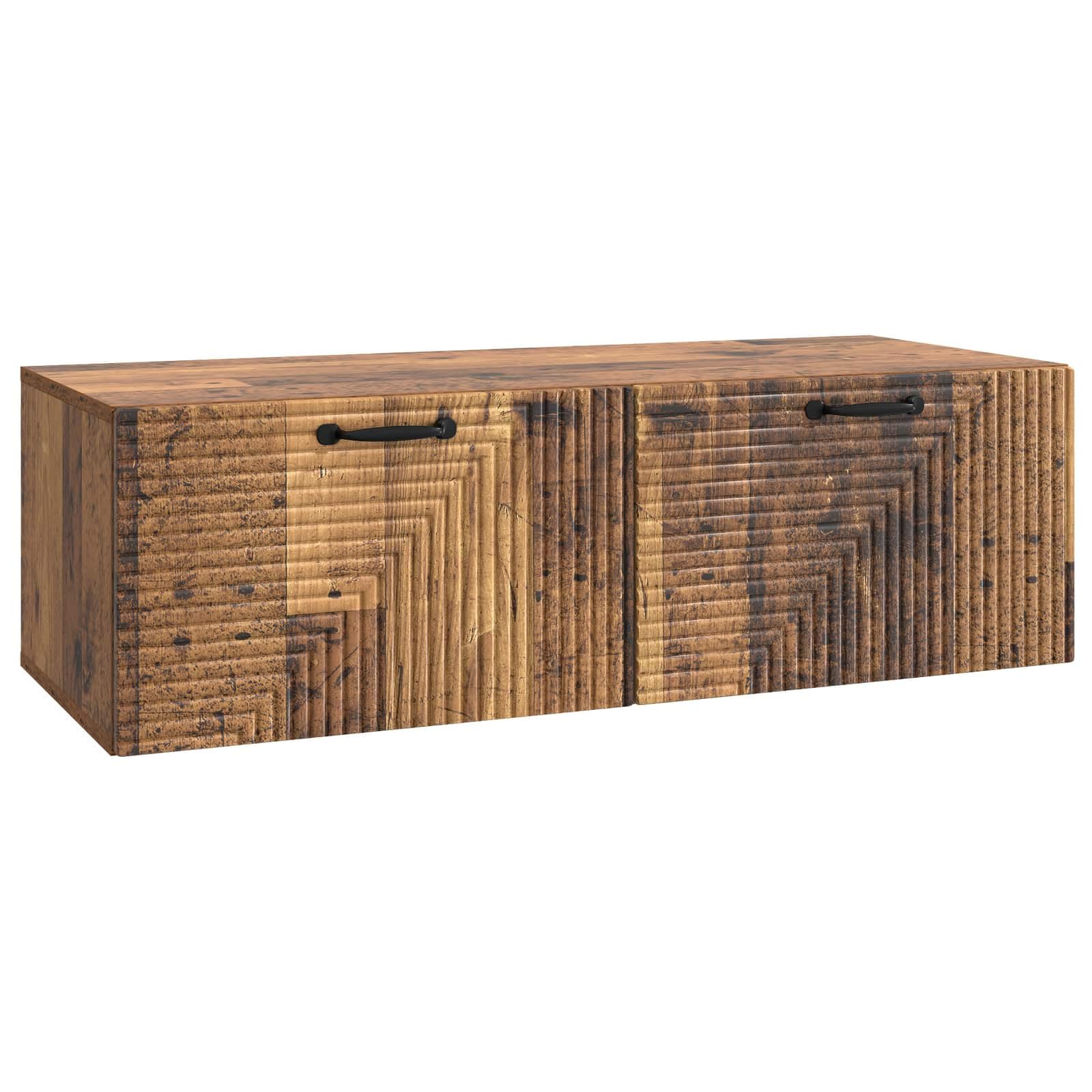 Mueble de TV de pared con aspecto de madera envejecida, 98 x 41 x 30 cm, mueble suspendido de madera, mueble de TV colgante con 2 puertas para salón, soporta hasta 60 kg