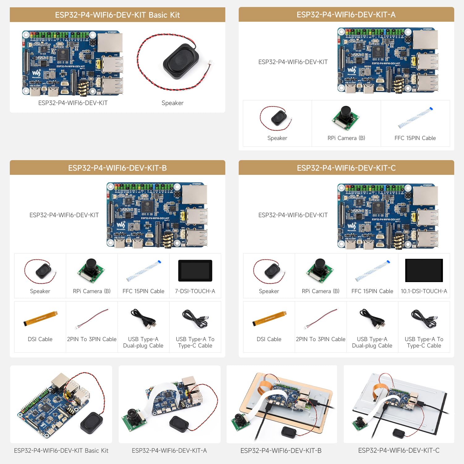 Waveshare ESP32-P4-WIFI6-DEV-KIT High-Performance Development Board, Based on ESP32-P4 & ESP32-C6, Supports Wi-FI 6, BT 5 & BLE 5, Bundle with Board, Speaker and Cable