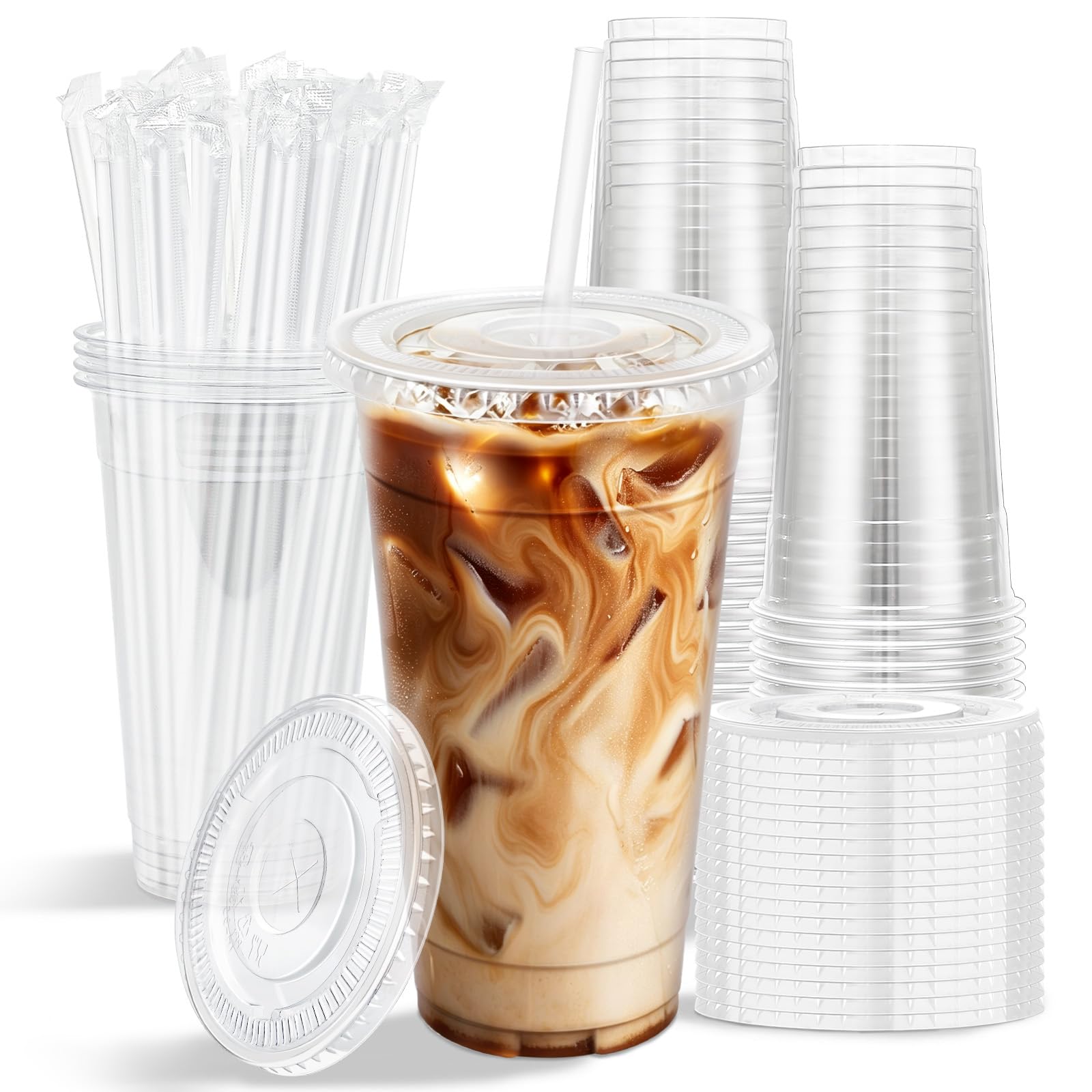 Clawsoff 100 Pack 16 oz Disposable Clear Plastic Cups with Lids and Straws — Amazon image 10