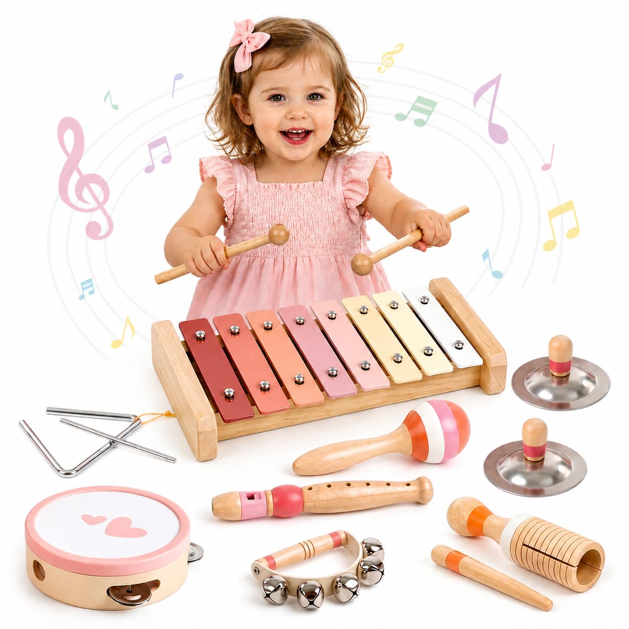 Musikinstrumente für Kinder Kinderspielzeug ab 2 Jahre Holzspielzeug Baby Schlagzeug Kinder Trommel Percussion Instrumente Musikinstrumente Baby Montessori Spielzeug ab 3 Jahre