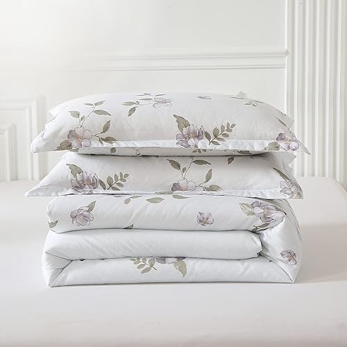 Miniatura 8 de Anibedding Juego de edredón floral Queen, 4 piezas gris oscuro, edredón estampado floral botánico gris oscuro, ropa de cama de microfibra suave con