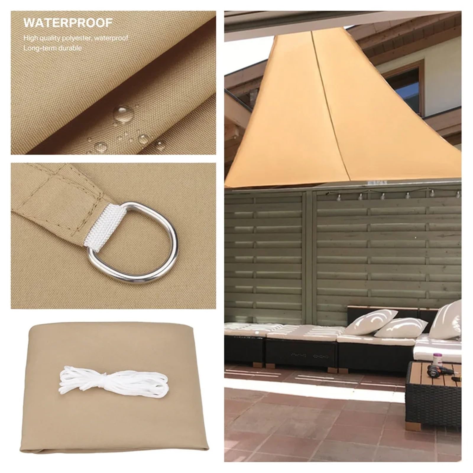 Telo Ombreggiante Esterno Telo Parasole a Vela trilaterale/Triangolare for Giardino, Cortile, Auto, Parasole in Tessuto(Beige,500x500x500CM)