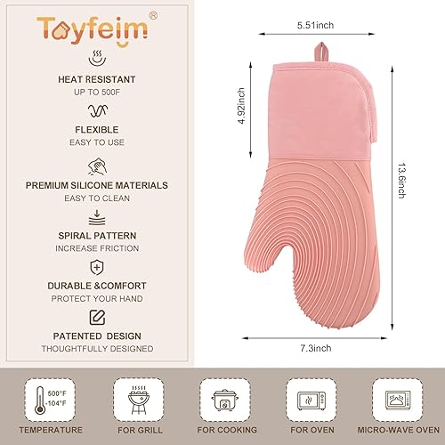 Miniatura 5 de Manoplas de horno de silicona, resistentes al calor, 500 F, agarre duradero, antideslizante, manoplas de horno para cocina, resistentes al calor,