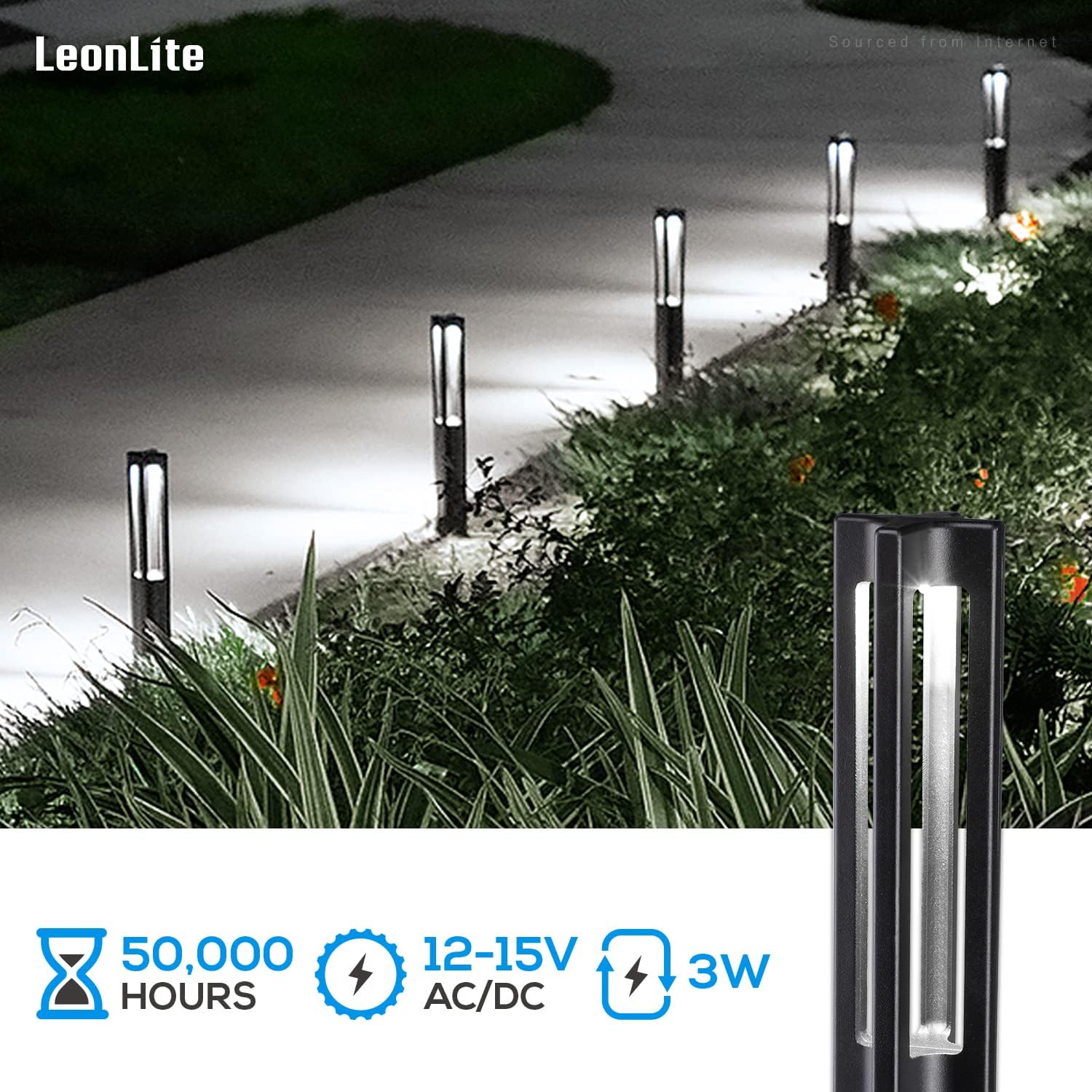 LEONLITE 12-Pack Low Voltage Landscape Lights, Unique Lighting Effects LED Pathway Lights, 190LM 3W 12-15V AC/DC, IP65, Aluminum Landscape Outdoor Driveway Light, 4000K Cool White, Black Finish