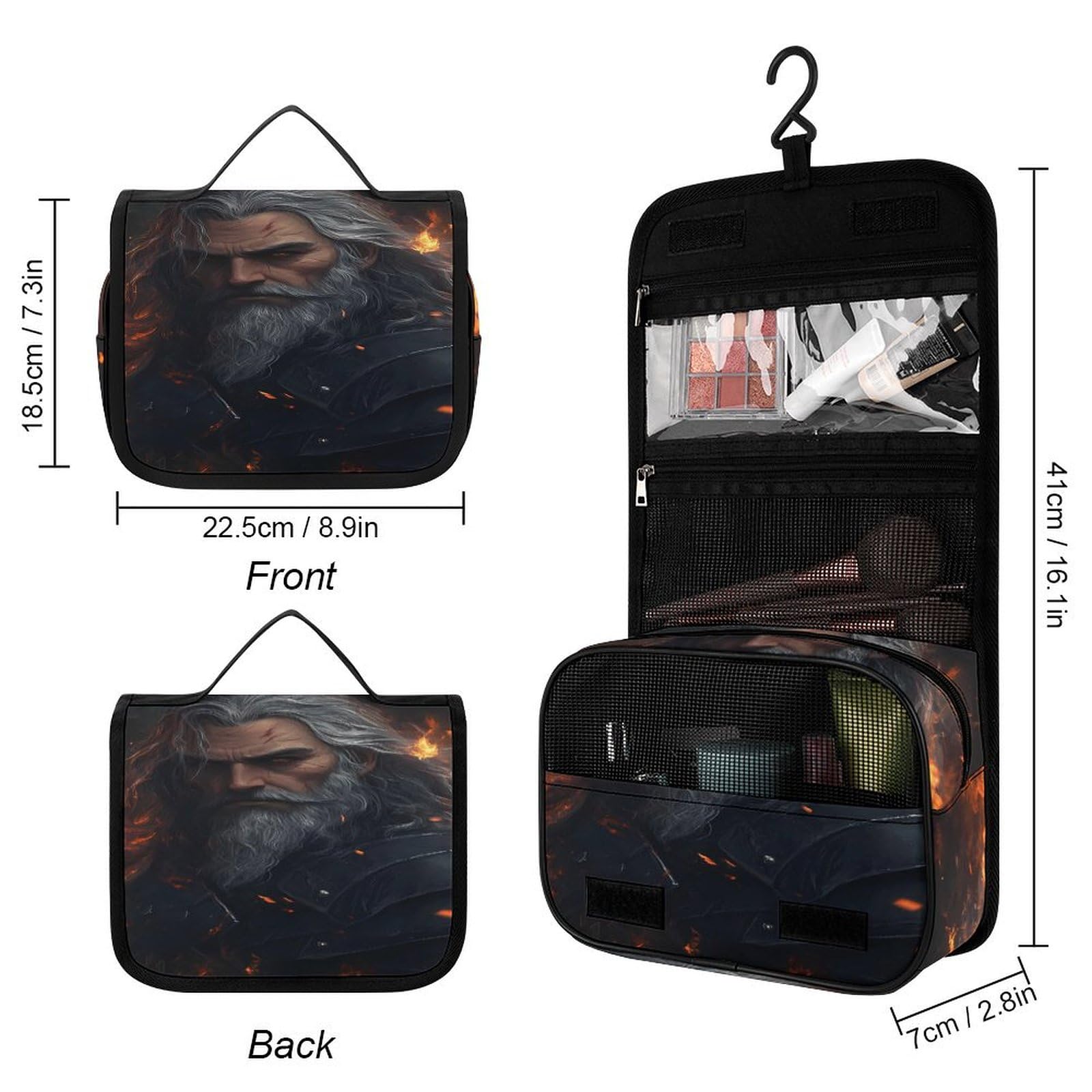 Hades Greek Mythology Makeup Bag Portable Hanging Organizer for Travel Wash Bags With Handle And Divider