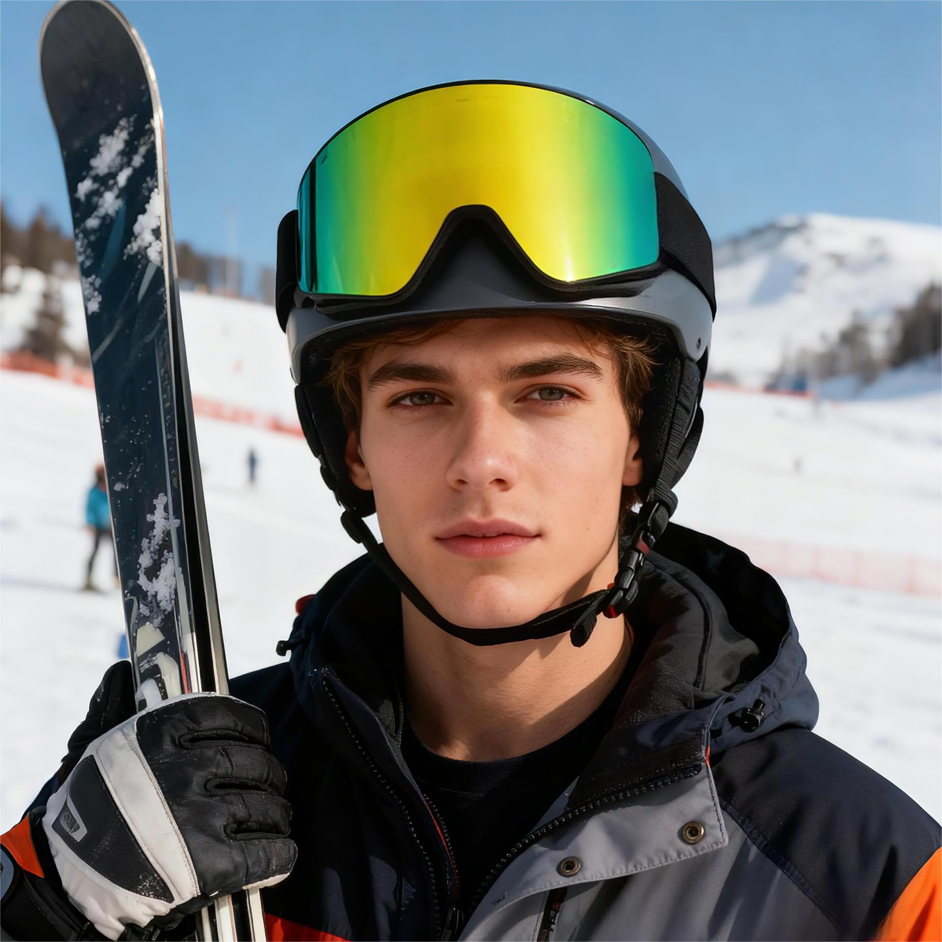 Lunettes de ski,Masque de Ski,YH212 OTG Magnétique Masque Lunettes de Ski pour Hommes Femmes Jeunes,Anti-UV, Anti-Buée Sangle réglable