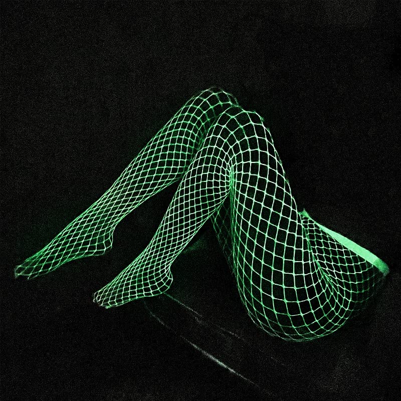 Image of KCTRFSJ Women Sexy Luminous Green Hollow Fishnets Stockings,Glow in the Dark Reflective Fun High Waist Fishnet legging Tights