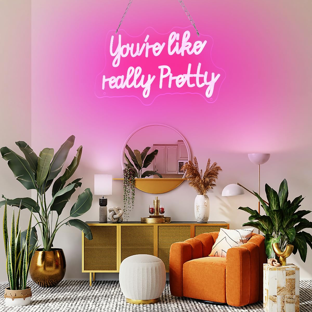 Neonowy znak LED "You are Like Really Pretty Neon", 38 x 22,9 cm, różowy neon z zasilaniem przez USB, dekoracja pokoju, dekoracja pokoju dziewczynki, dekoracja domu, na imprezę