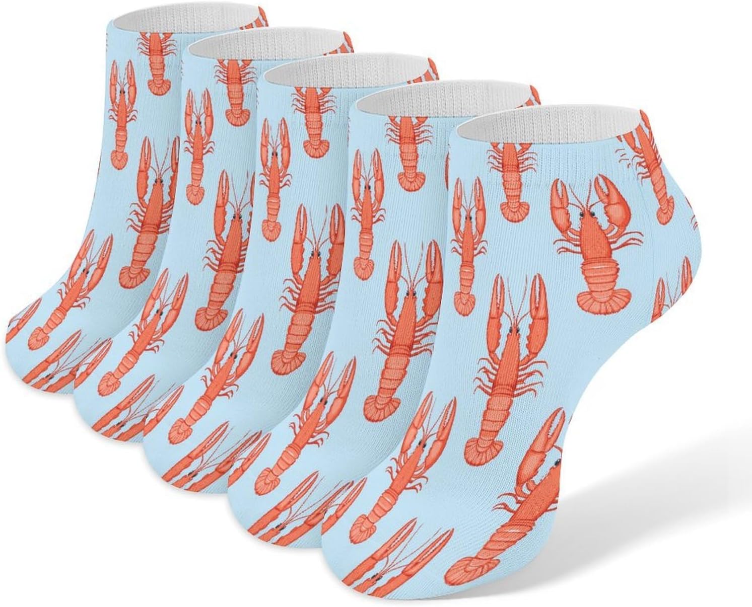 Lobster Pattern 5 Pairs Low Cut Ankle Socks Casual Liner Sock No Show Invisible Socks for Men Women
