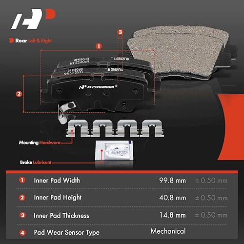 Miniatura 6 de A-Premium Juego de pastillas de freno de disco de cerámica delanteras y traseras compatibles con modelos seleccionados de Hyundai y Kia: Elantra