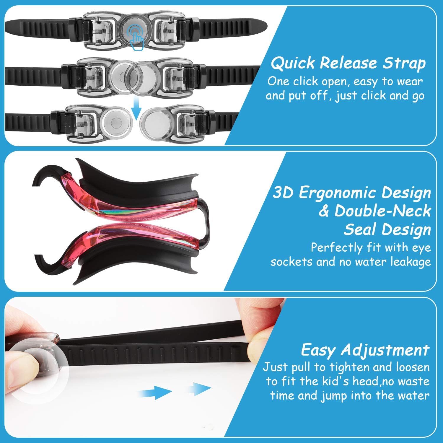 COOLOO 子供用水泳ゴーグル 2個パック 子供用 女の子 男の子 子供 4~16歳