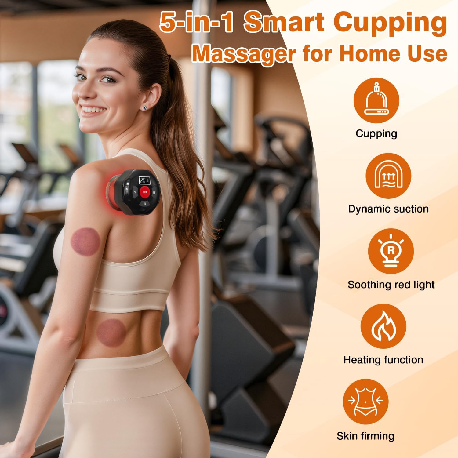 cotsoco Original 5-in-1 Cupping Kit for Massage Therapy, 20 Suction Levels & 12 Heat Settings for Muscle Relaxation and Tension, with Red Light & Heat Function, Gifts for Women, Men - 1 Pcs - Image 2