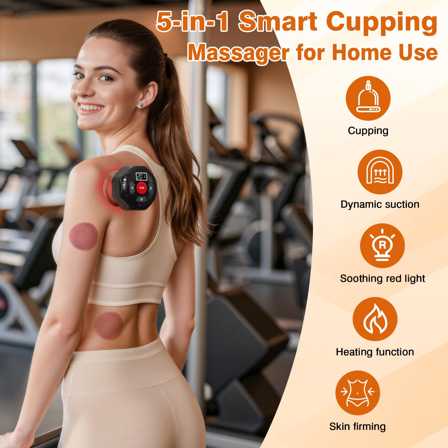 cotsoco Original 5-in-1 Cupping Kit for Massage Therapy, 20 Suction Levels & 12 Heat Settings for Muscle Relaxation and Tension, with Red Light & Heat Function, Gifts for Women, Men - 1 Pcs