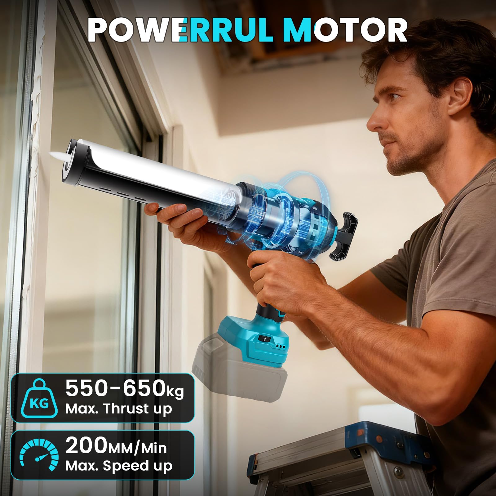 Pistola Selladora Inalámbrica para Makita 18V (sin Batería) | Pistola de Calafateo Eléctrica, 6 Velocidades Ajustables, Pantalla Digital y Luz LED, para Rellenar y Sellar